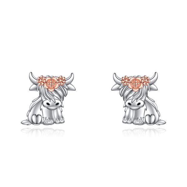 Sterling Silver Highland Cow Stud Earrings-0