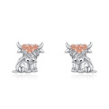 wholesale 925 Sterling Silver Highland Cow Stud Earrings with Rose Gold Flower Crown Gift for Women Teenage Girls Valentines Day Birthdays Christmas-0-0