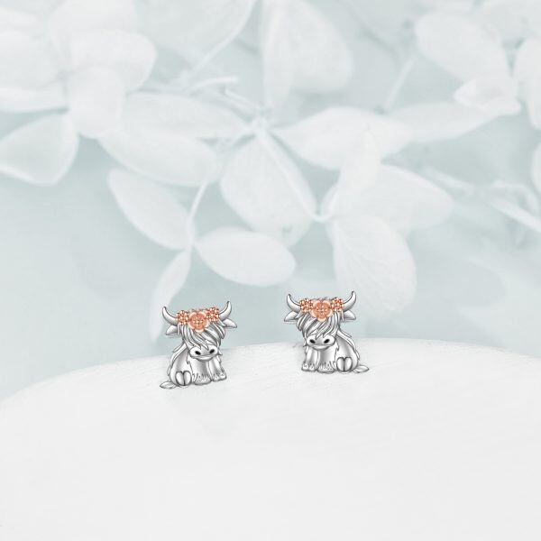 Sterling Silver Highland Cow Stud Earrings-3