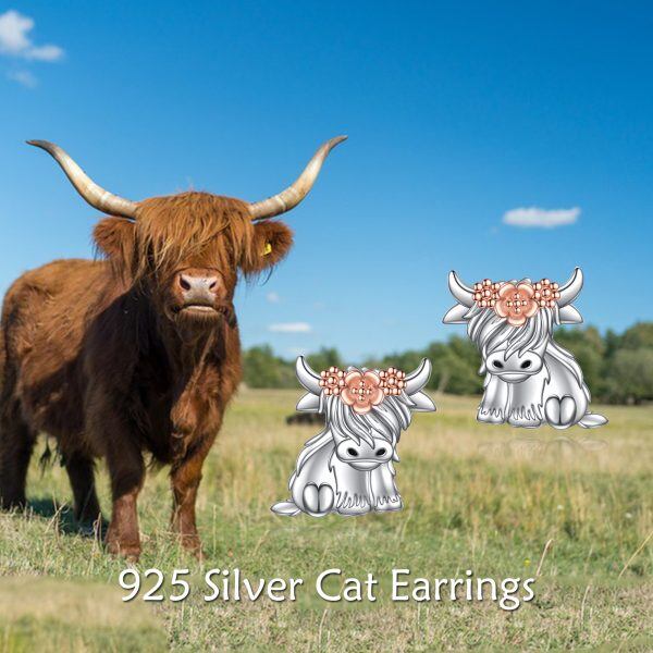 Sterling Silver Highland Cow Stud Earrings-5