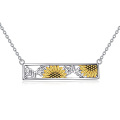 wholesale 925 Sterling Silver Bar with Gold Plated Sunflowers and Leaves Pendant Necklaces for Women Gift Ideas-0-0