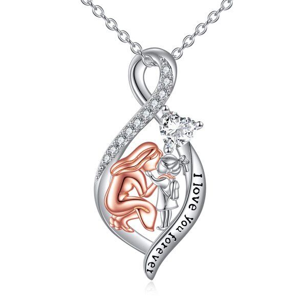 Sterling Silver Mother Daughter Pendant Necklace-0