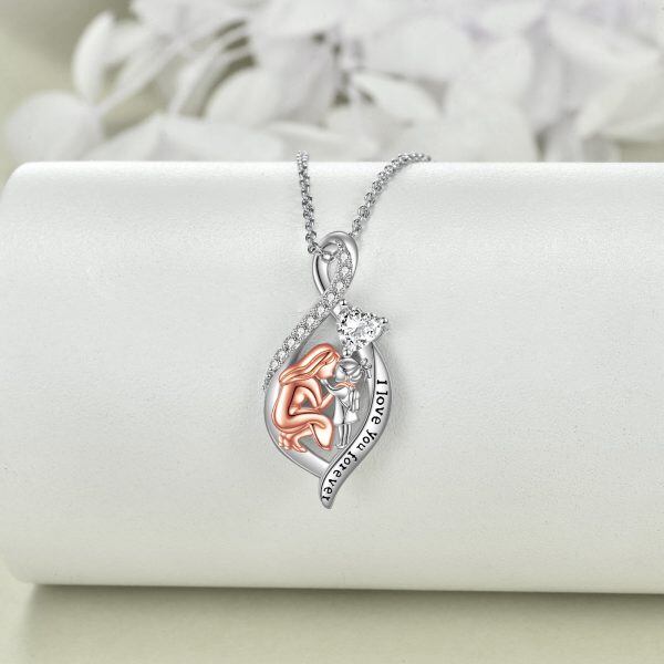 Sterling Silver Mother Daughter Pendant Necklace-3