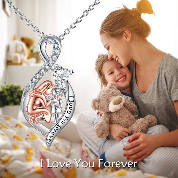 Sterling Silver Mother Daughter Pendant Necklace-5