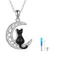 wholesale 925 Sterling Silver Crescent Moon & Black Cat Keepsake Pendant Necklace with Funnel and Fill Tool Set-0-0