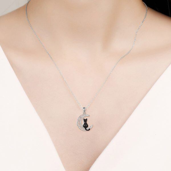 Sterling Silver Cat Moon Urn Necklace-2