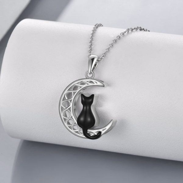 Sterling Silver Cat Moon Urn Necklace-3