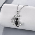 wholesale 925 Sterling Silver Crescent Moon & Black Cat Keepsake Pendant Necklace with Funnel and Fill Tool Set-0-3