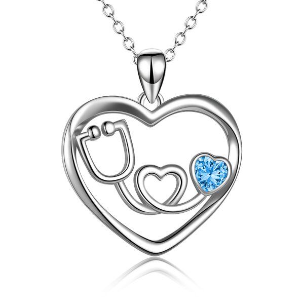 Sterling Silver Stethoscope Heart Nursing Pendant Necklace-0