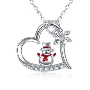 Sterling Silver Snowman Pendant Necklace-0