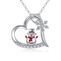 wholesale 925 Sterling Silver Heart-Shaped Snowman Pendant Necklace with Crystal Accents - Perfect Holiday Gift for Women & Girls-0-0