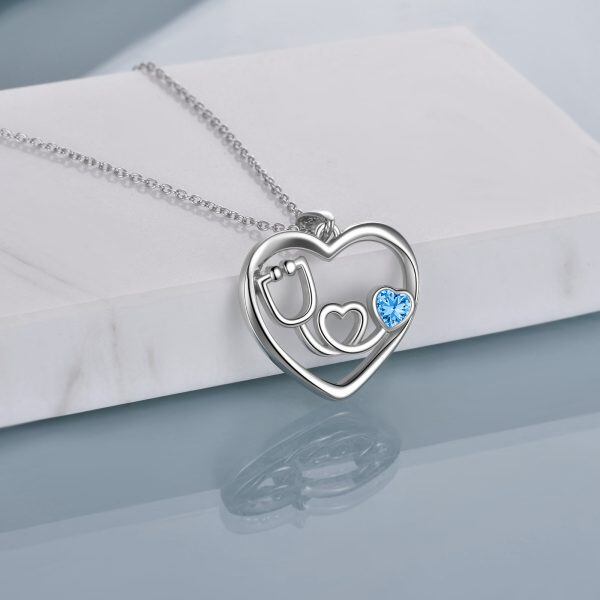 Sterling Silver Stethoscope Heart Nursing Pendant Necklace-3