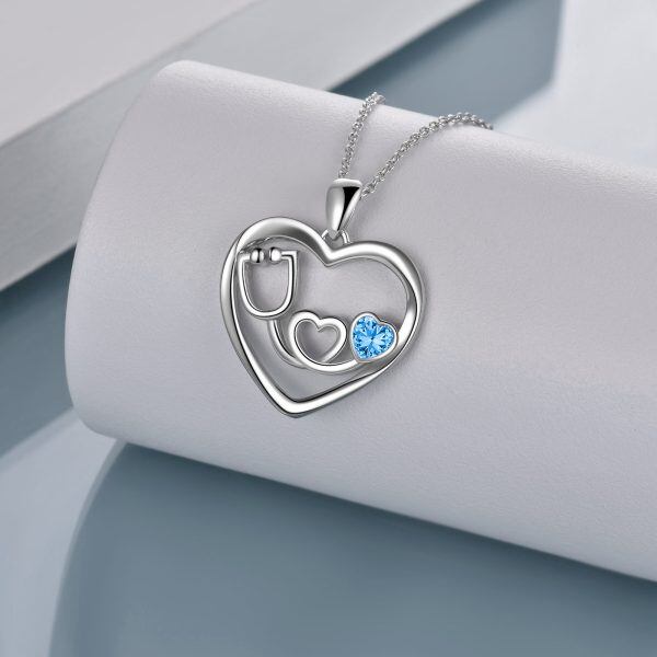 Sterling Silver Stethoscope Heart Nursing Pendant Necklace-4