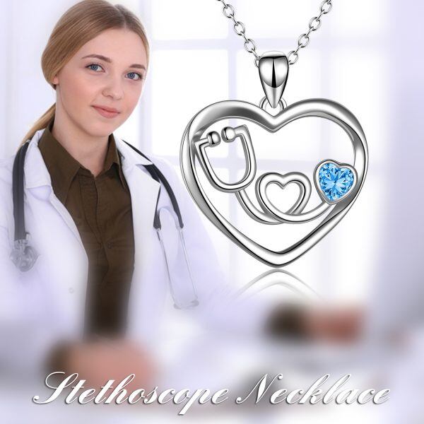 Sterling Silver Stethoscope Heart Nursing Pendant Necklace-5