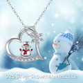 wholesale 925 Sterling Silver Heart-Shaped Snowman Pendant Necklace with Crystal Accents - Perfect Holiday Gift for Women & Girls-0-5