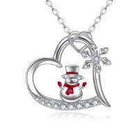 wholesale 925 Sterling Silver Heart-Shaped Snowman Pendant Necklace with Crystal Accents - Perfect Holiday Gift for Women & Girls- Rhodium Plated