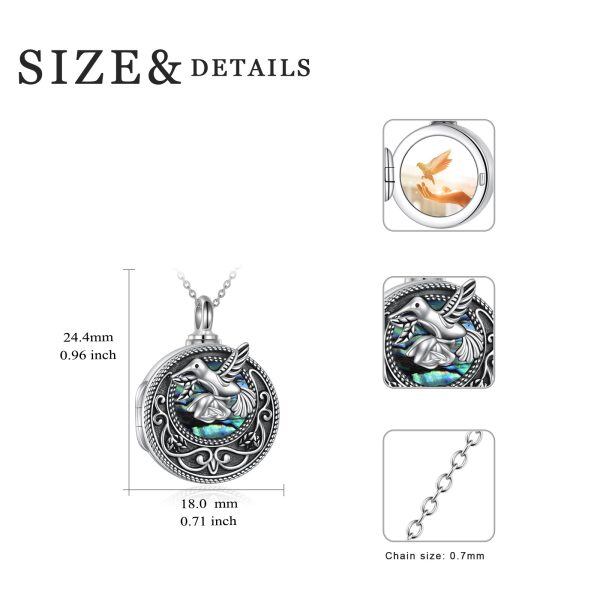 Sterling Silver Oxidized Hummingbird Urn Necklace & Locket Necklace With Abalone Shell-1