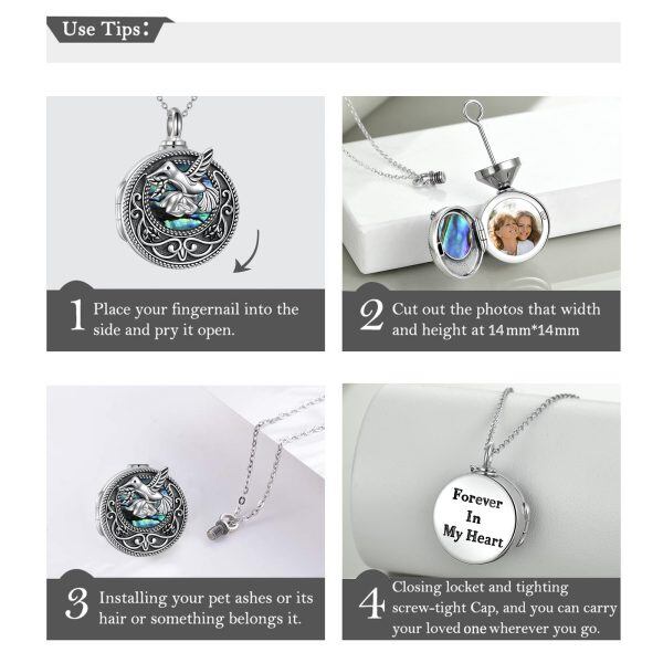 Sterling Silver Oxidized Hummingbird Urn Necklace & Locket Necklace With Abalone Shell-2