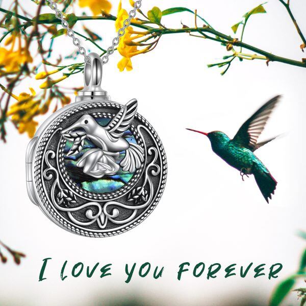 Sterling Silver Oxidized Hummingbird Urn Necklace & Locket Necklace With Abalone Shell-6