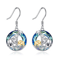 wholesale 925 Sterling Silver Blue Crystal Palm Tree Elephant Drop Earrings for Women Mothers Day Gift- Two Tone
