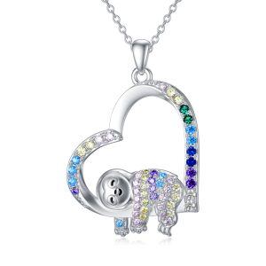 Sterling Silver Colored CZ Sloth Pendant Necklace-0