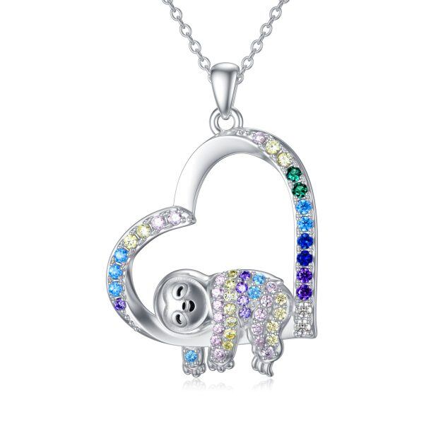 Sterling Silver Colored CZ Sloth Pendant Necklace-0