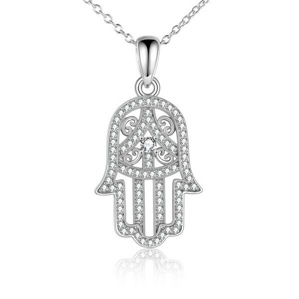 Sterling Silver Hamsa Hand of Fatima Pendant Necklace-0