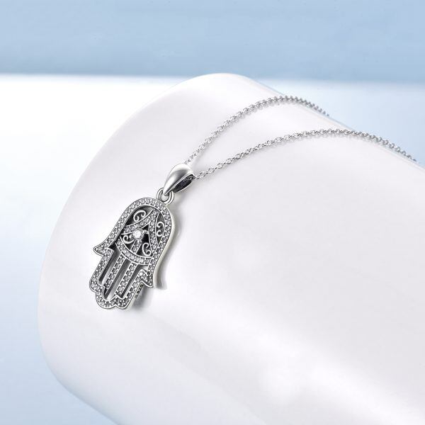 Sterling Silver Hamsa Hand of Fatima Pendant Necklace-3