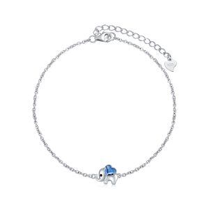 Sterling Silver Elephant Ankle Bracelet with Blue Heart Crystal-0