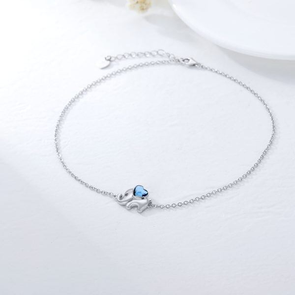 Sterling Silver Elephant Ankle Bracelet with Blue Heart Crystal-4