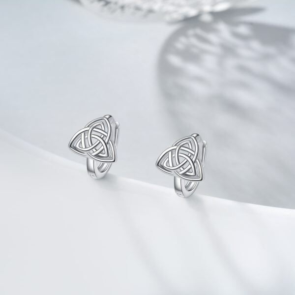 Sterling Silver Triangle Celtic Knot Huggie Earrings-3