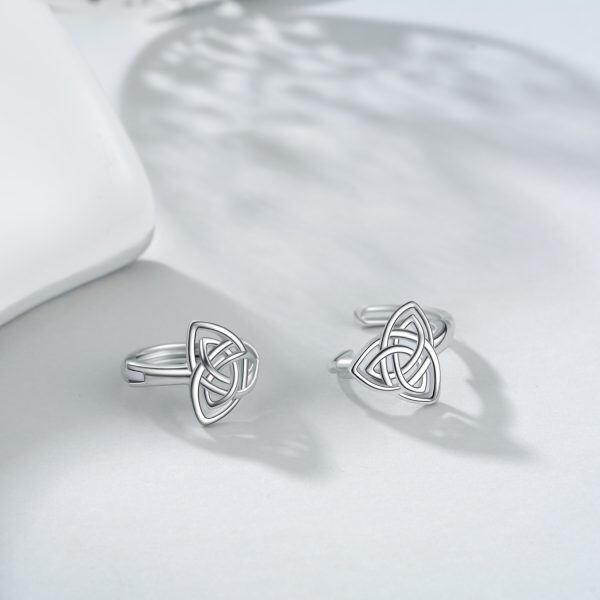 Sterling Silver Triangle Celtic Knot Huggie Earrings-4