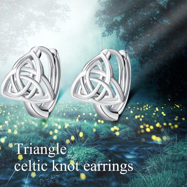 Sterling Silver Triangle Celtic Knot Huggie Earrings-5