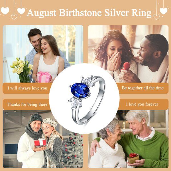 Sterling Silver Blue CZ September Birthstone Rings-5