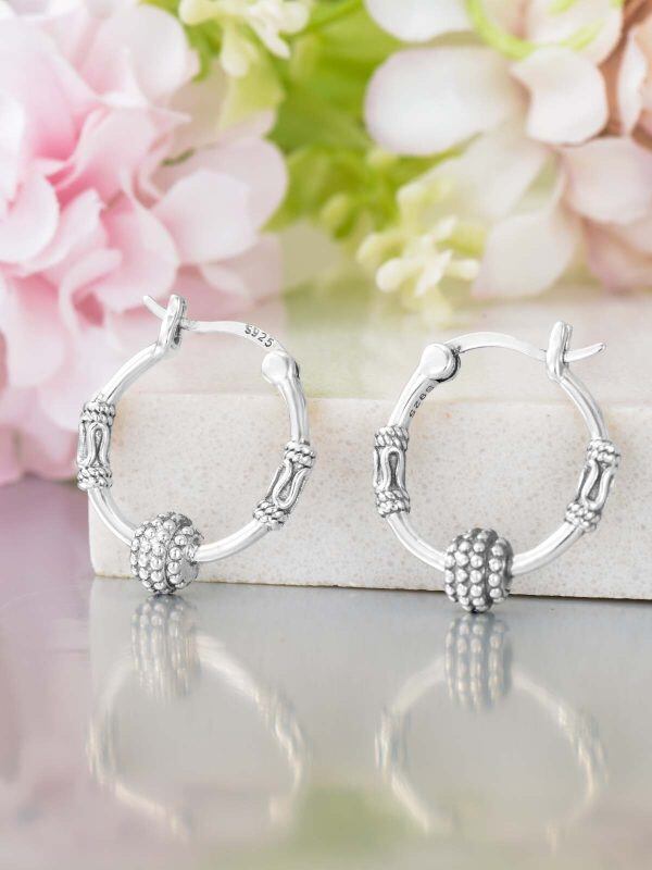 Sterling Silver Boho Hoop Earrings-3