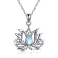 wholesale 925 Sterling Silver Rainbow Moonstone Lotus Flower Pendant Necklace for Women s-0-0