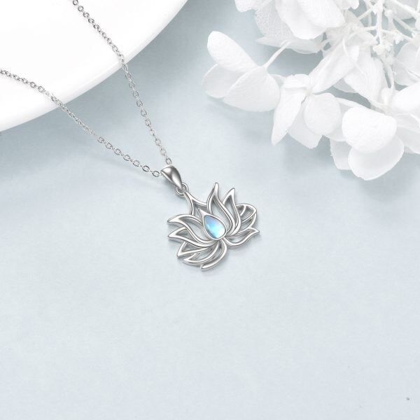 Sterling Silver Moonstone Lotus Flower Pendant Necklace-4