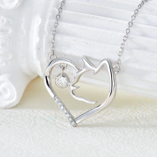 Sterling Silver Cat Heart Pendant Necklace With Mossanite & Diamond-3