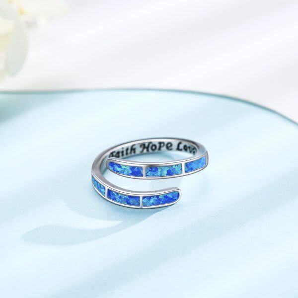 Sterling Silver Blue Opal Adjustable Rings-3