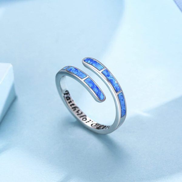 Sterling Silver Blue Opal Adjustable Rings-4