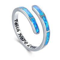 wholesale 925 Sterling Silver Blue Fire Opal Cuff Bracelet with Faith Hope Love Engraving - Fashion s for Women- US # 8