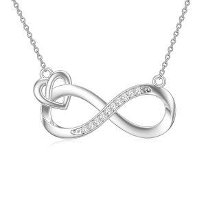 Sterling Silver Infinity Symbol Heart Shape Pendant Necklace With Diamond-0