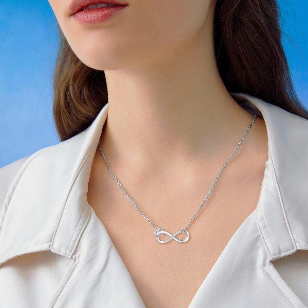 Sterling Silver Infinity Symbol Heart Shape Pendant Necklace With Diamond-2