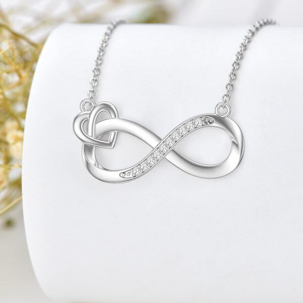 Sterling Silver Infinity Symbol Heart Shape Pendant Necklace With Diamond-3