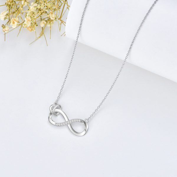 Sterling Silver Infinity Symbol Heart Shape Pendant Necklace With Diamond-4