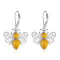 wholesale 925 Sterling Silver Honeybee with Amber Accents Drop Earrings-0-0