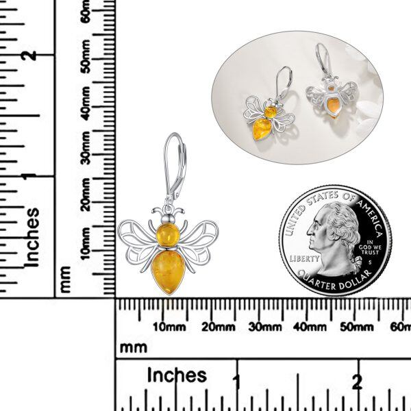 Sterling Silver Bee Amber Dangle Earrings-1