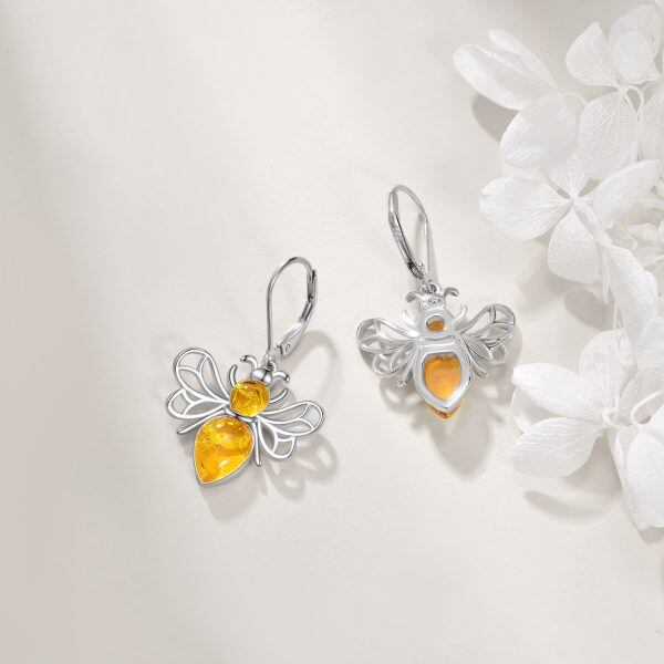 Sterling Silver Bee Amber Dangle Earrings-4