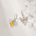 wholesale 925 Sterling Silver Honeybee with Amber Accents Drop Earrings-0-4