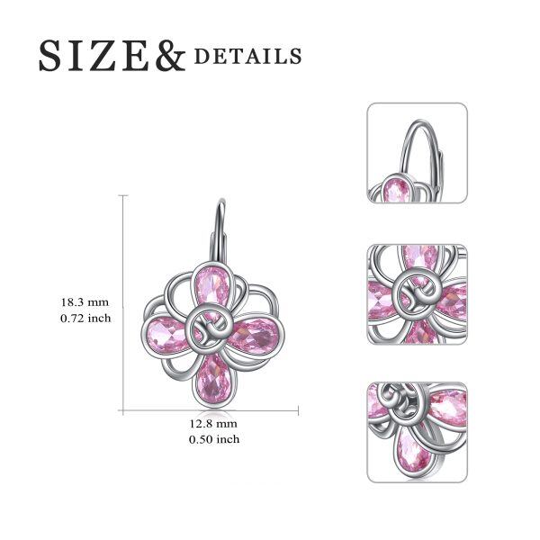 Sterling Silver Pink Flower Huggie Earrings-1